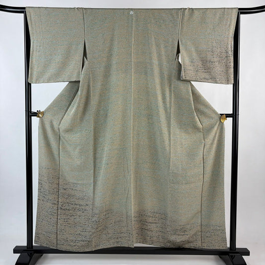 【美品】 付下 身長157cm 袖長65.5cm M 雙層 霞 漸層 灰綠 純蠶絲 優品級 一個紋