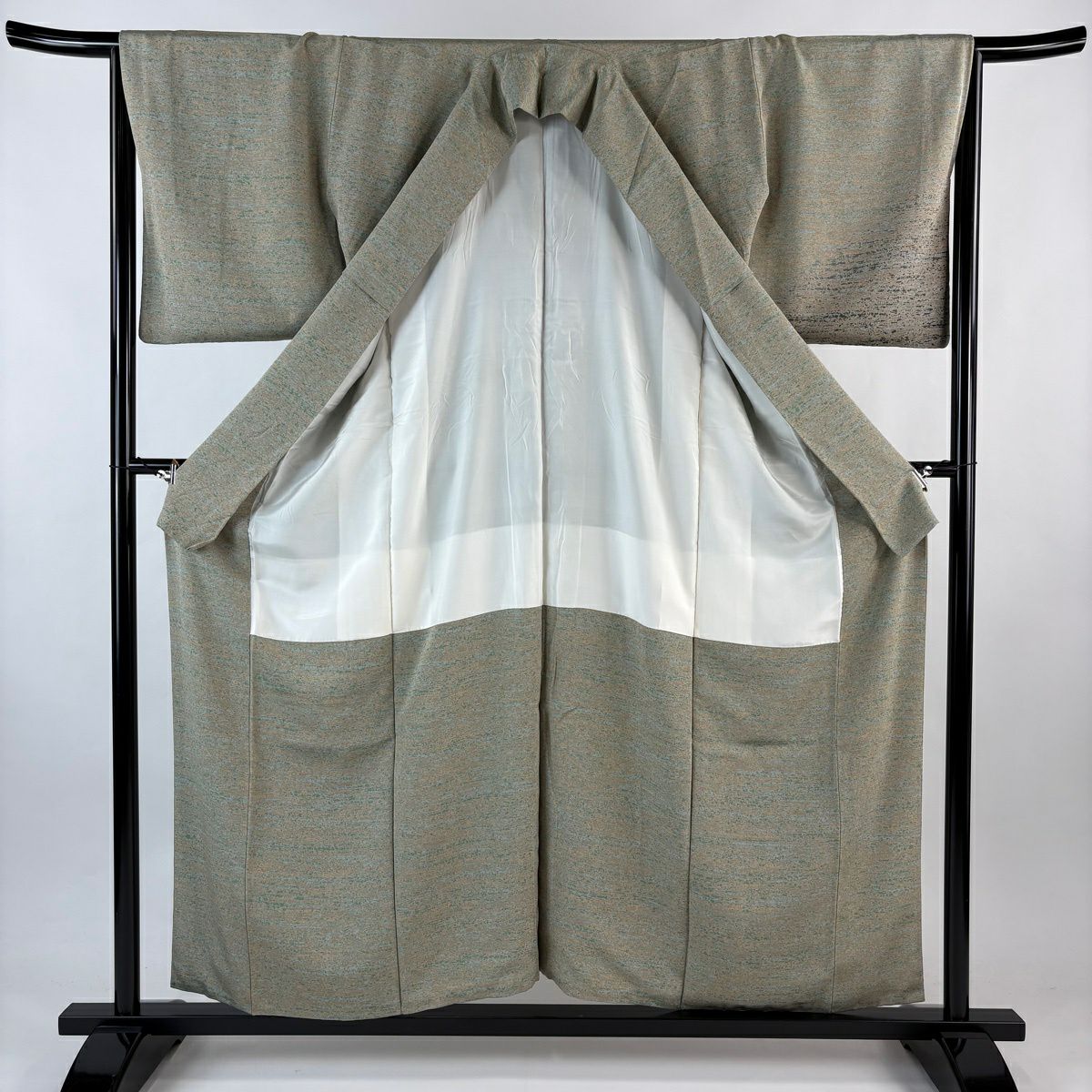 【美品】 付下 身長157cm 袖長65.5cm M 雙層 霞 漸層 灰綠 純蠶絲 優品級 一個紋