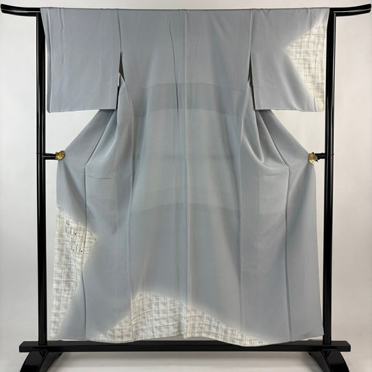 付下 身長155cm 袖長64.5cm M 雙層 幾何圖案 金絲 刺繡 灰 純蠶絲 優品級