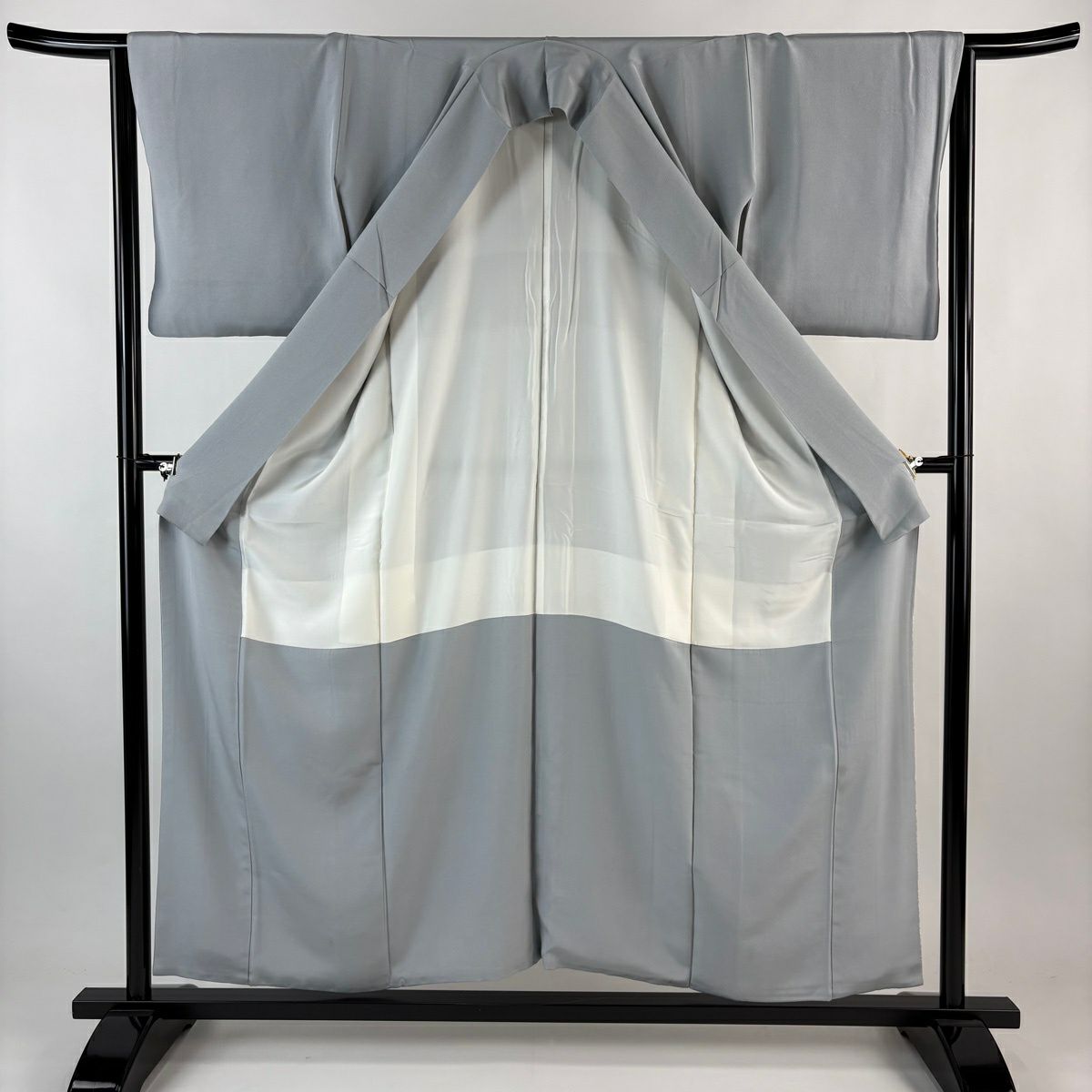 付下 身長155cm 袖長64.5cm M 雙層 幾何圖案 金絲 刺繡 灰 純蠶絲 優品級