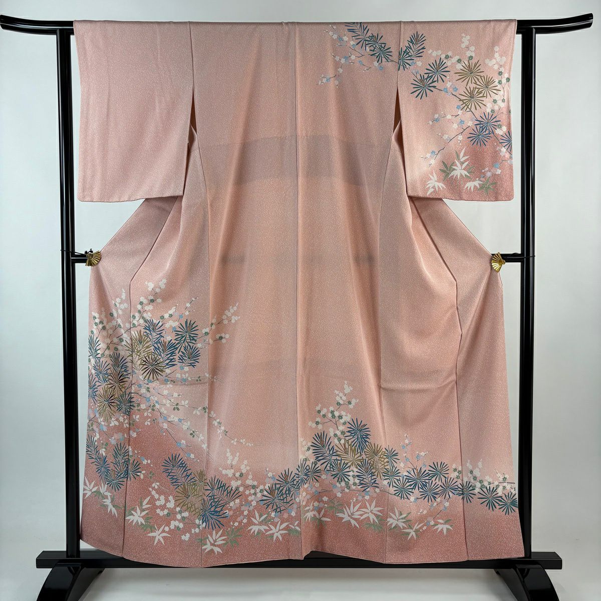 【美品】訪問服 身長156cm 袖長62cm S 雙層 松樹竹子梅花 幾何學 漸層 粉紅 純蠶絲 優品級