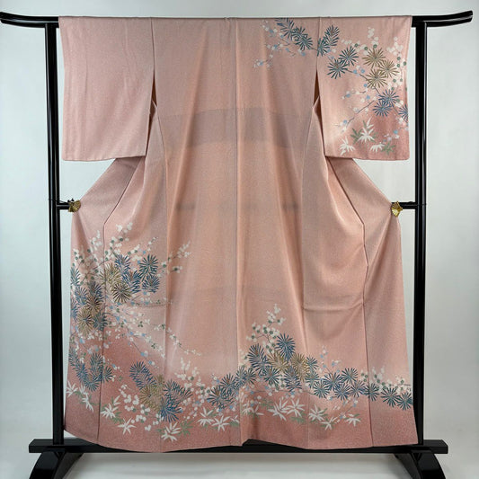 【美品】訪問服 身長156cm 袖長62cm S 雙層 松樹竹子梅花 幾何學 漸層 粉紅 純蠶絲 優品級