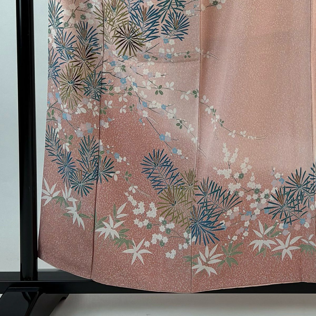 【美品】訪問服 身長156cm 袖長62cm S 雙層 松樹竹子梅花 幾何學 漸層 粉紅 純蠶絲 優品級