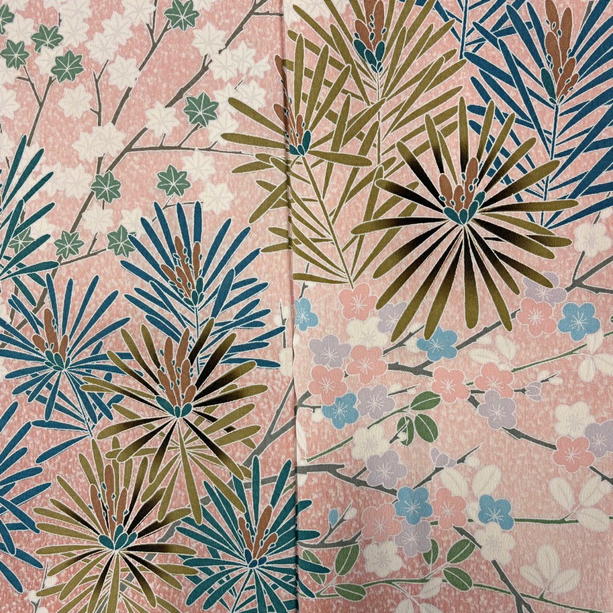 【美品】訪問服 身長156cm 袖長62cm S 雙層 松樹竹子梅花 幾何學 漸層 粉紅 純蠶絲 優品級