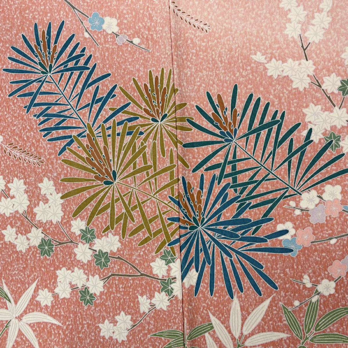 【美品】訪問服 身長156cm 袖長62cm S 雙層 松樹竹子梅花 幾何學 漸層 粉紅 純蠶絲 優品級