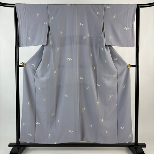 小紋 身長155cm 袖長64cm M 雙層 草花紋紋 灰紫 純蠶絲 秀品級