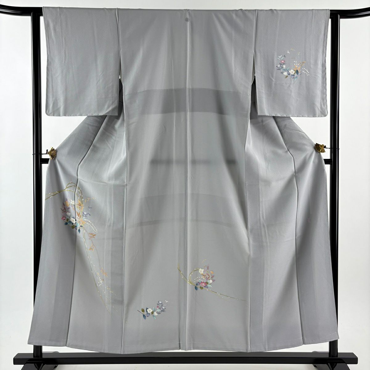 付下 身長155.5cm 袖長62cm S 雙層 落款 花丸紋 灰 純蠶絲 秀品級 一つ紋