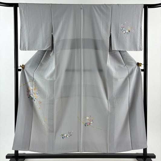 付下 身長155.5cm 袖長62cm S 雙層 落款 花丸紋 灰 純蠶絲 秀品級 一つ紋