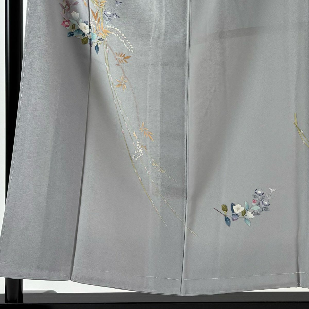 付下 身長155.5cm 袖長62cm S 雙層 落款 花丸紋 灰 純蠶絲 秀品級 一つ紋