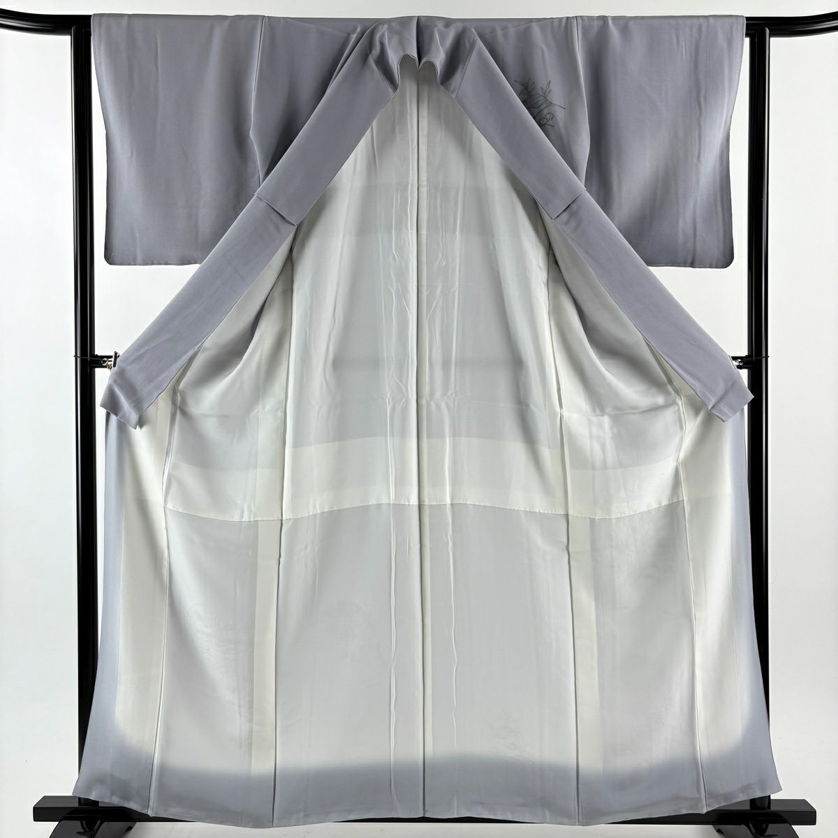 付下 身長160cm 袖長62cm S 雙層 家屋 松樹梅花 螺鈿 刺繡 灰紫 純蠶絲 秀品級