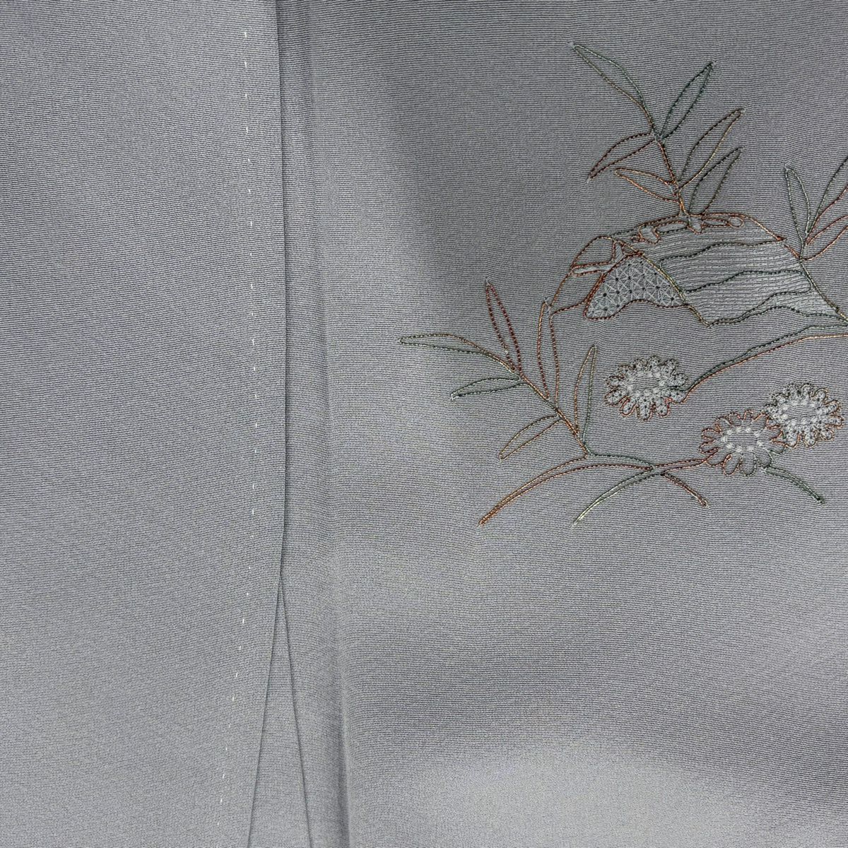 付下 身長160cm 袖長62cm S 雙層 家屋 松樹梅花 螺鈿 刺繡 灰紫 純蠶絲 秀品級