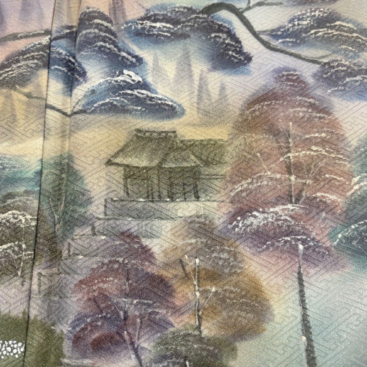 【美品】 付下 身長159cm 袖長64cm M 雙層 建物 樹木 金銀彩 絞染 水色 純蠶絲 秀品級
