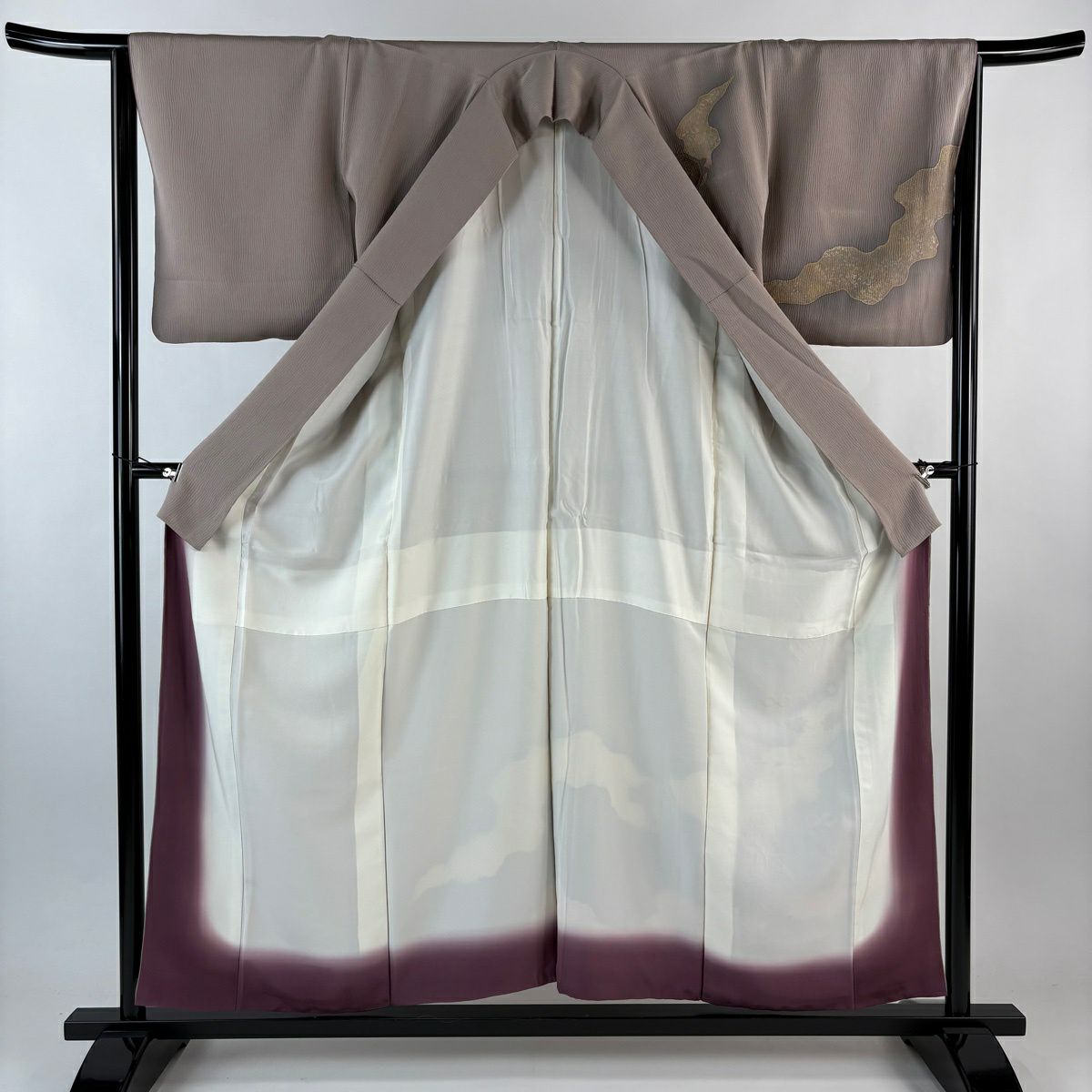 【美品】 付下 身長156.5cm 袖長65cm M 雙層 蜀江文 道長取刺繡 金糸 淺豆色 純蠶絲 秀品級
