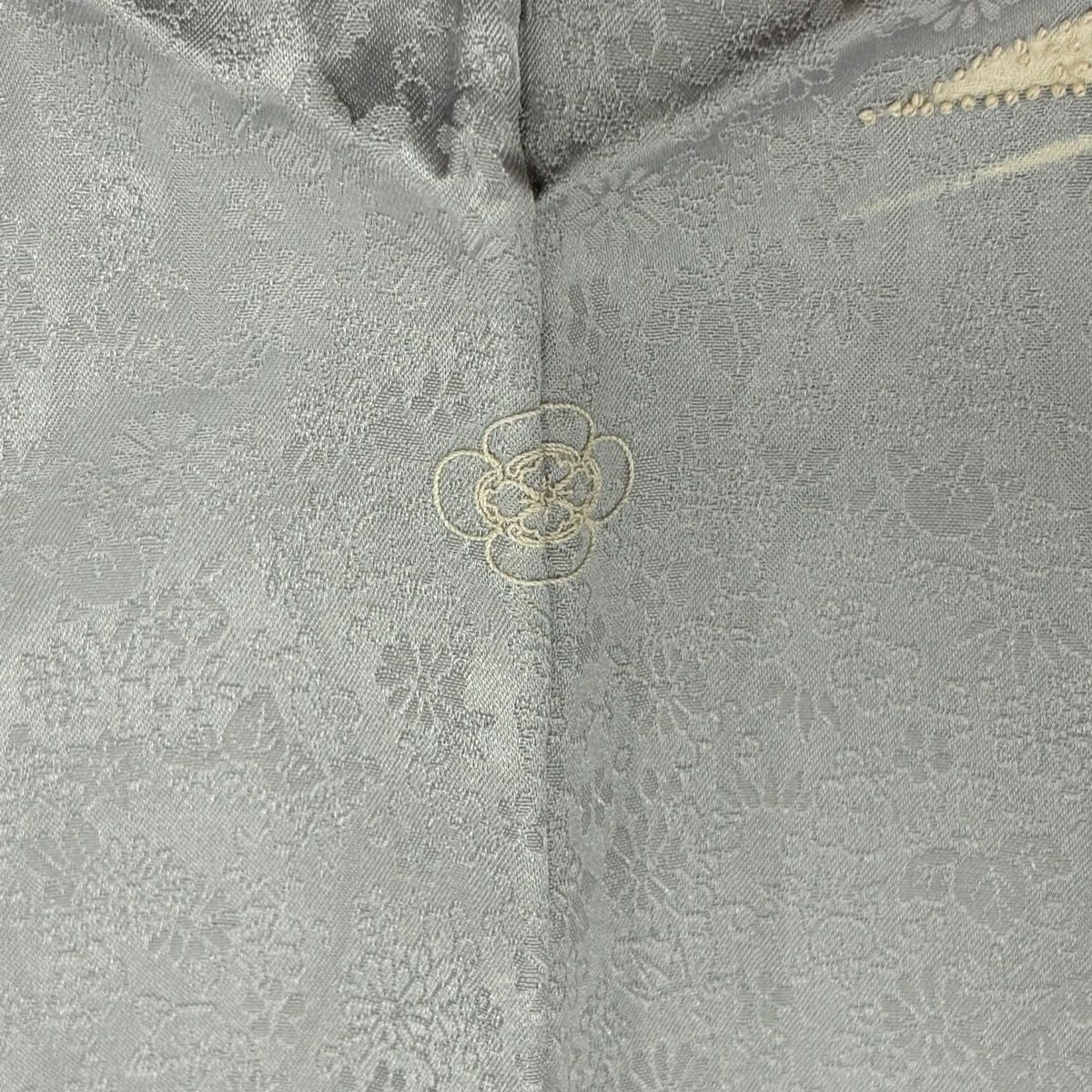 訪問服 身長155.5cm 袖長63cm S 雙層 草花紋紋 地紋 刺繡 金線 青灰 純蠶絲 秀品級 一つ紋