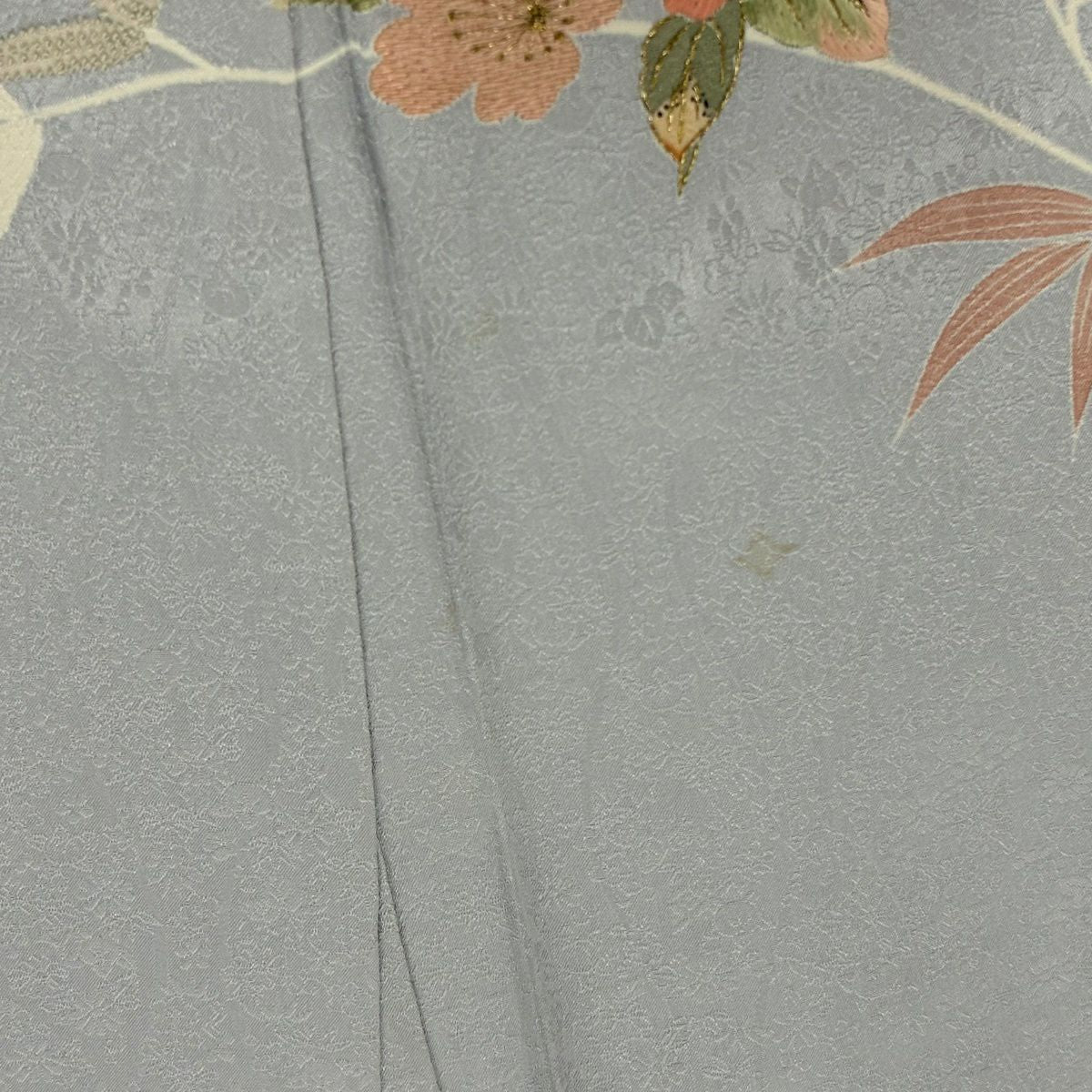 訪問服 身長155.5cm 袖長63cm S 雙層 草花紋紋 地紋 刺繡 金線 青灰 純蠶絲 秀品級 一つ紋