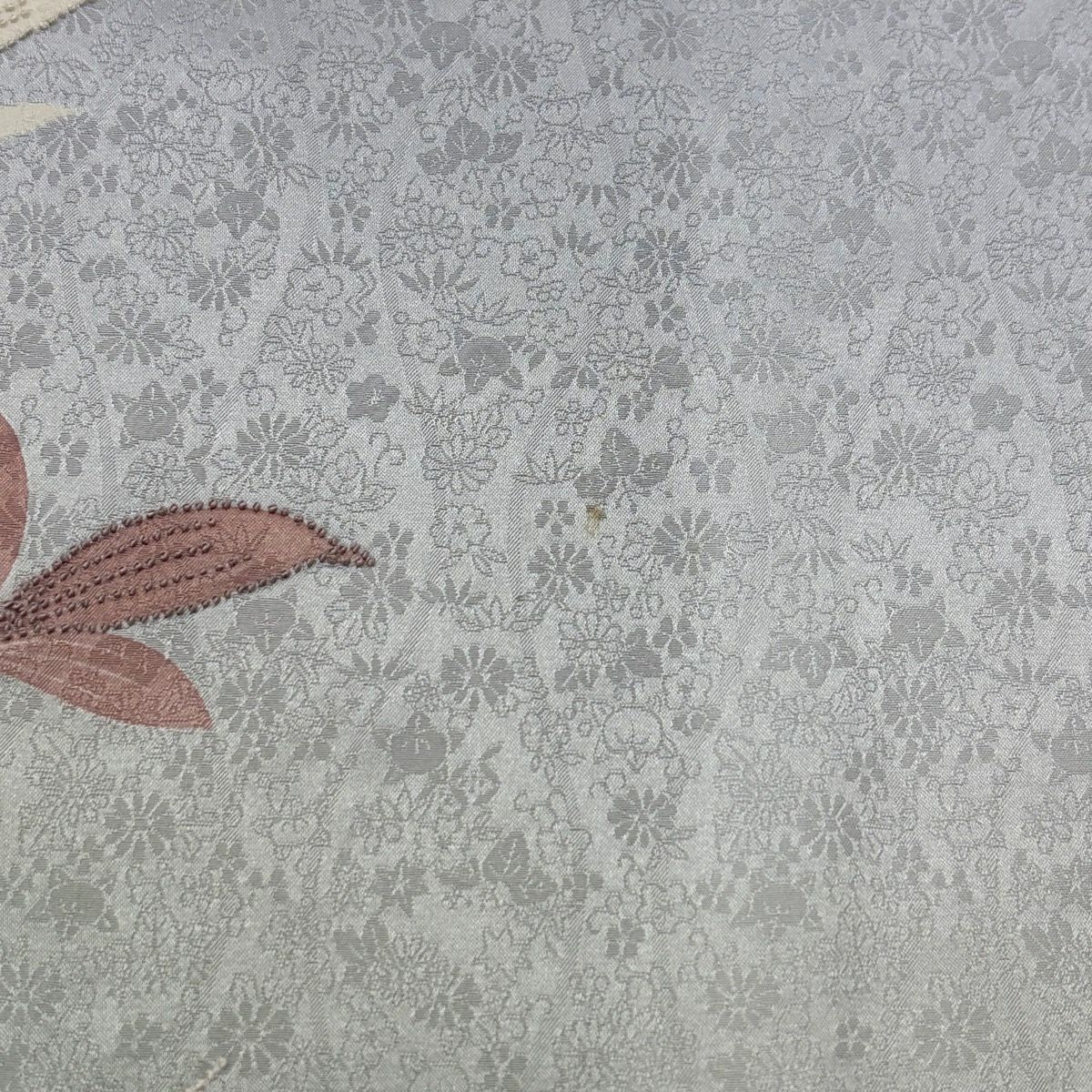 訪問服 身長155.5cm 袖長63cm S 雙層 草花紋紋 地紋 刺繡 金線 青灰 純蠶絲 秀品級 一つ紋