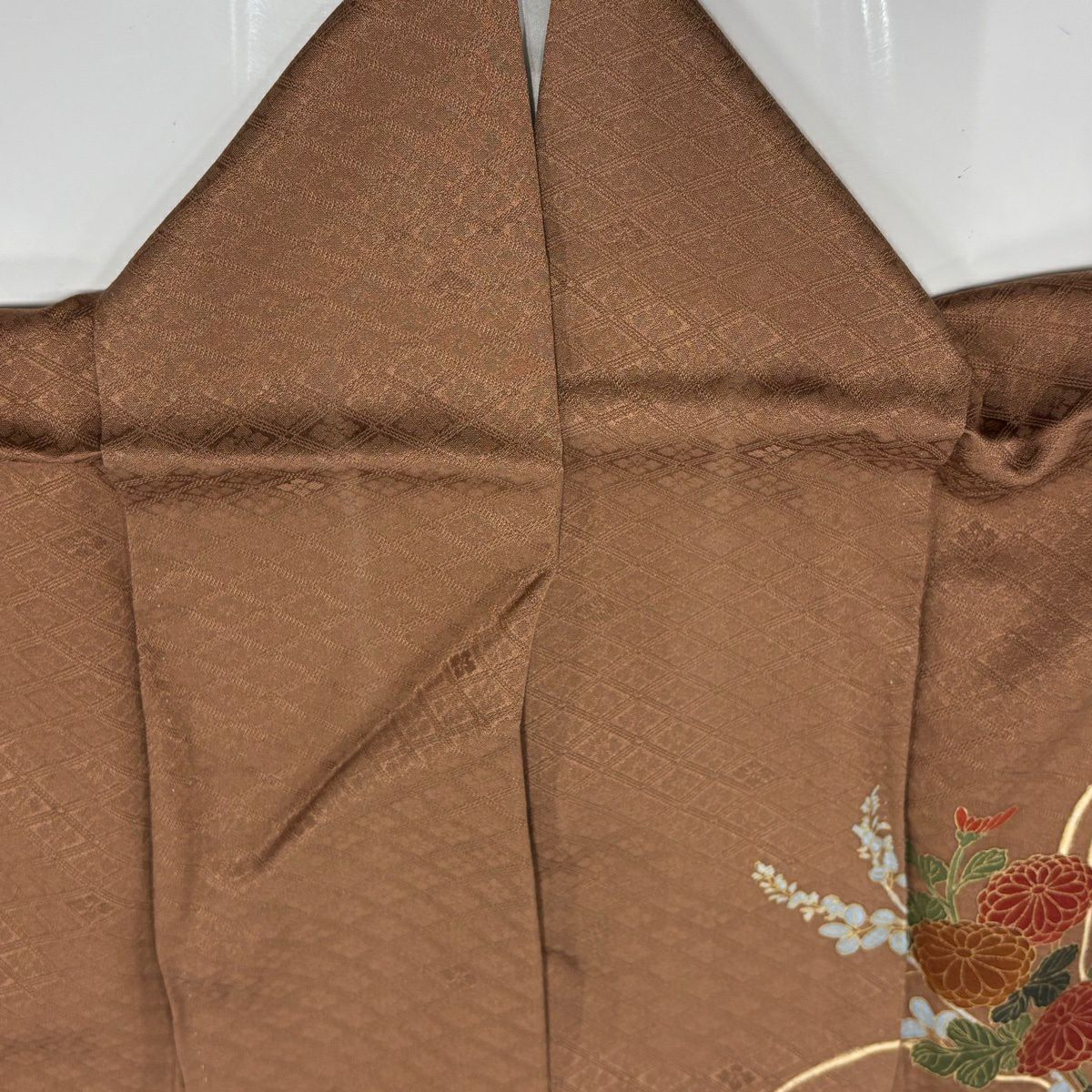 訪問服 身長164cm 袖長63.5cm S 雙層 落款有 菊花 蔓帶 金絲 金銀彩 茶 純蠶絲 秀品級