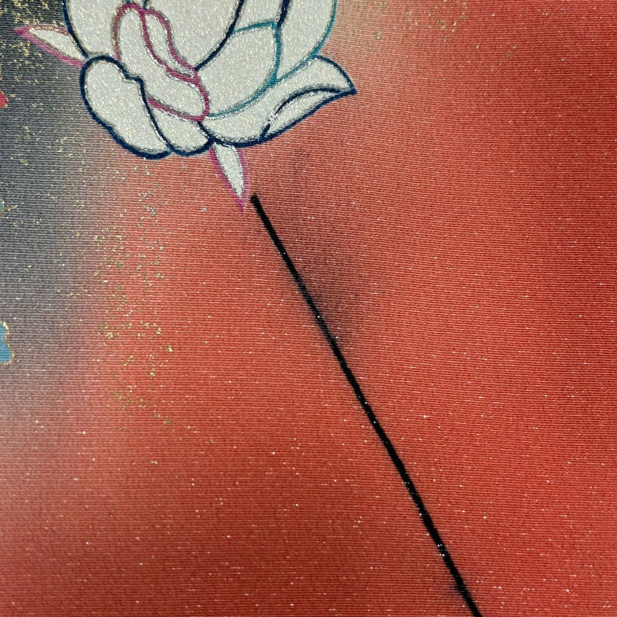 振袖禮服 身長156.5cm 袖長62.5cm S 雙層 落款 草花紋 金銀彩 染分 茜 純蠶絲 秀品級