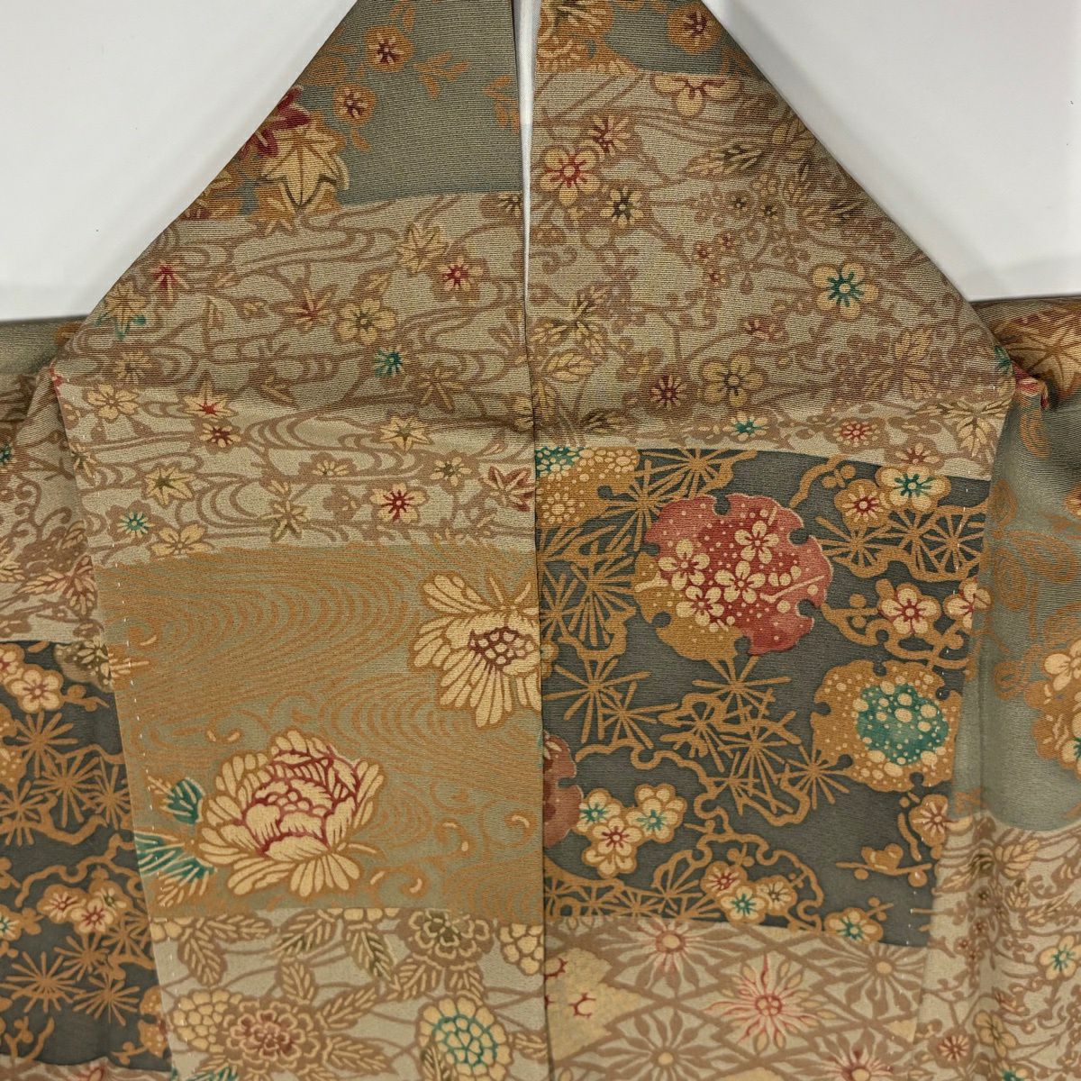 【美品】 小紋 身長156cm 袖長63cm S 雙層 雪輪 草花紋 薄茶 純蠶絲 秀品級