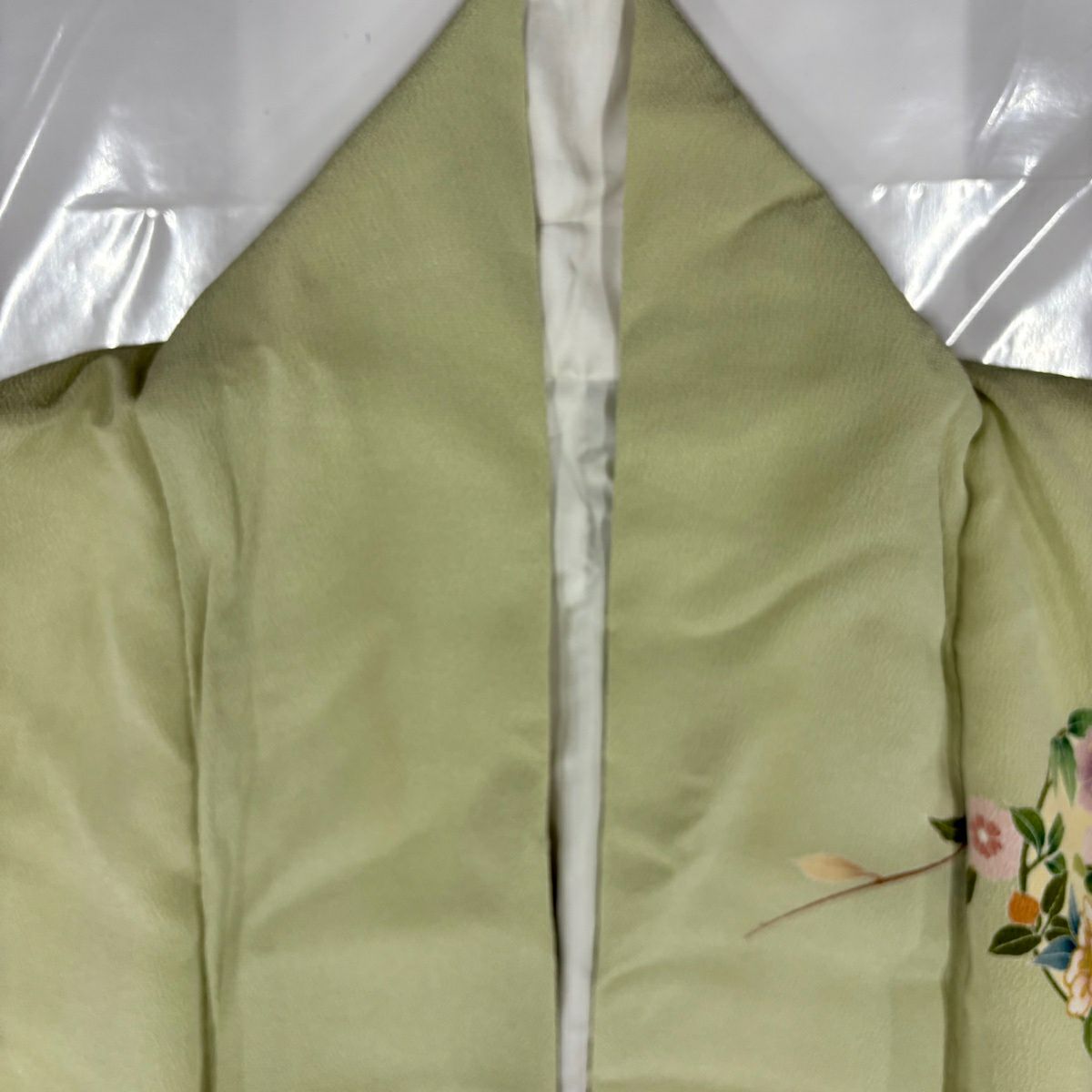 訪問服 身長154cm 袖長65cm M 雙層 御所車 花丸紋 金絲 金銀彩 淺綠 純蠶絲 名品級
