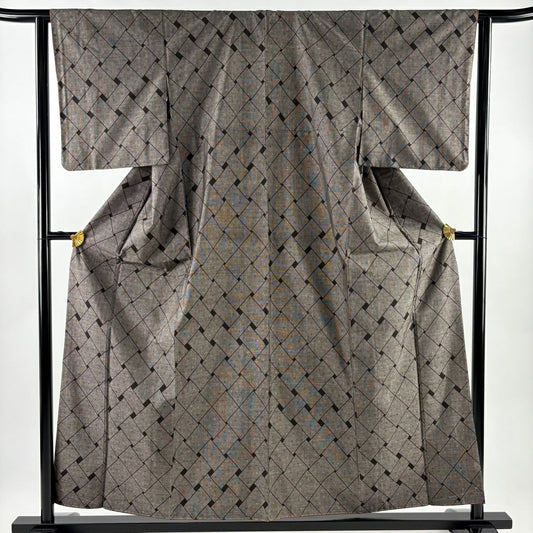 【美品】 大島紬織 身長157cm 袖長62cm S 雙層 純泥染 證書附帶 桧垣紋 焦茶 正蠶絲 名品級