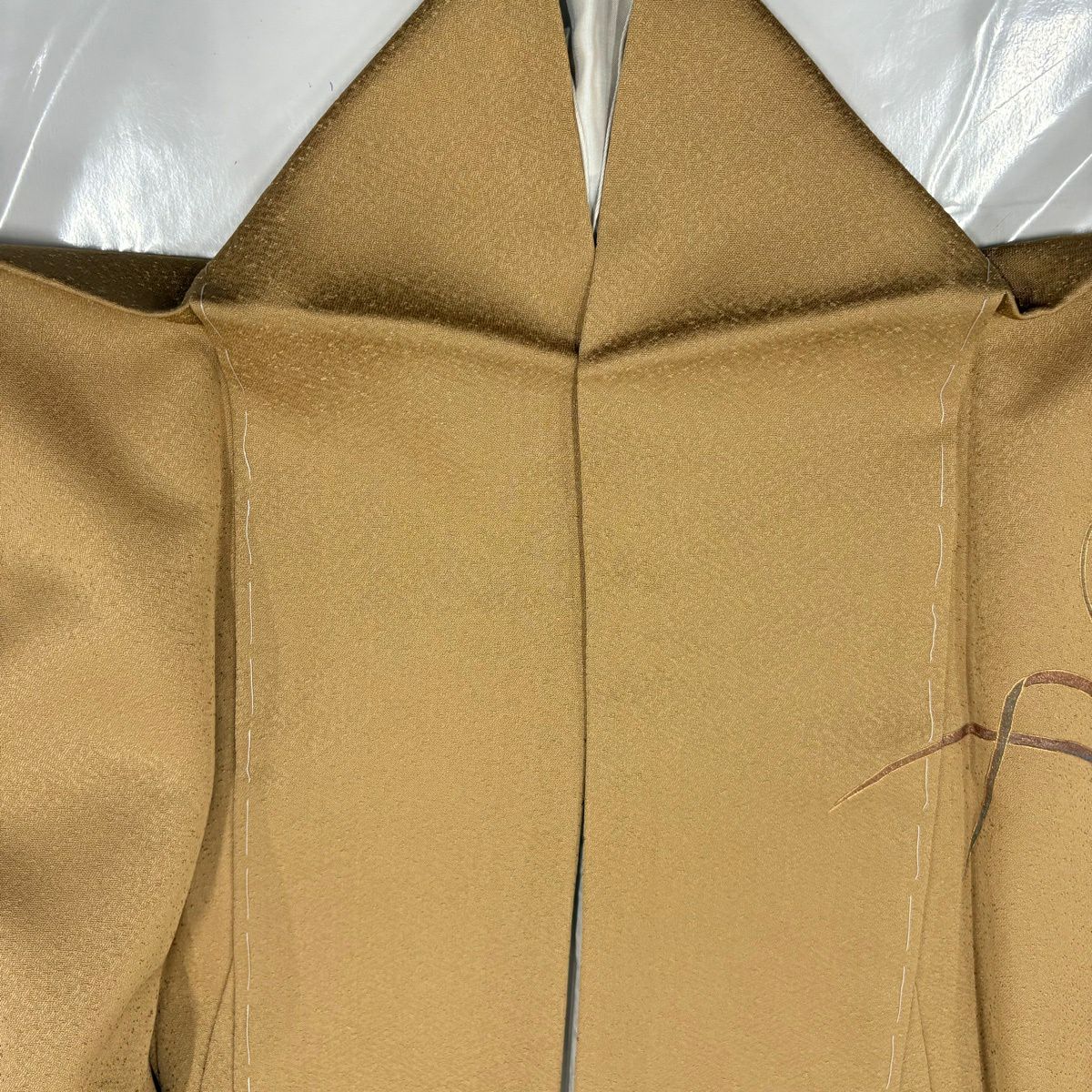 【美品】 付下 身長154cm 袖長64cm M 雙層 葉柄 實 螺鈿 金銀彩 淺茶 純蠶絲 名品級