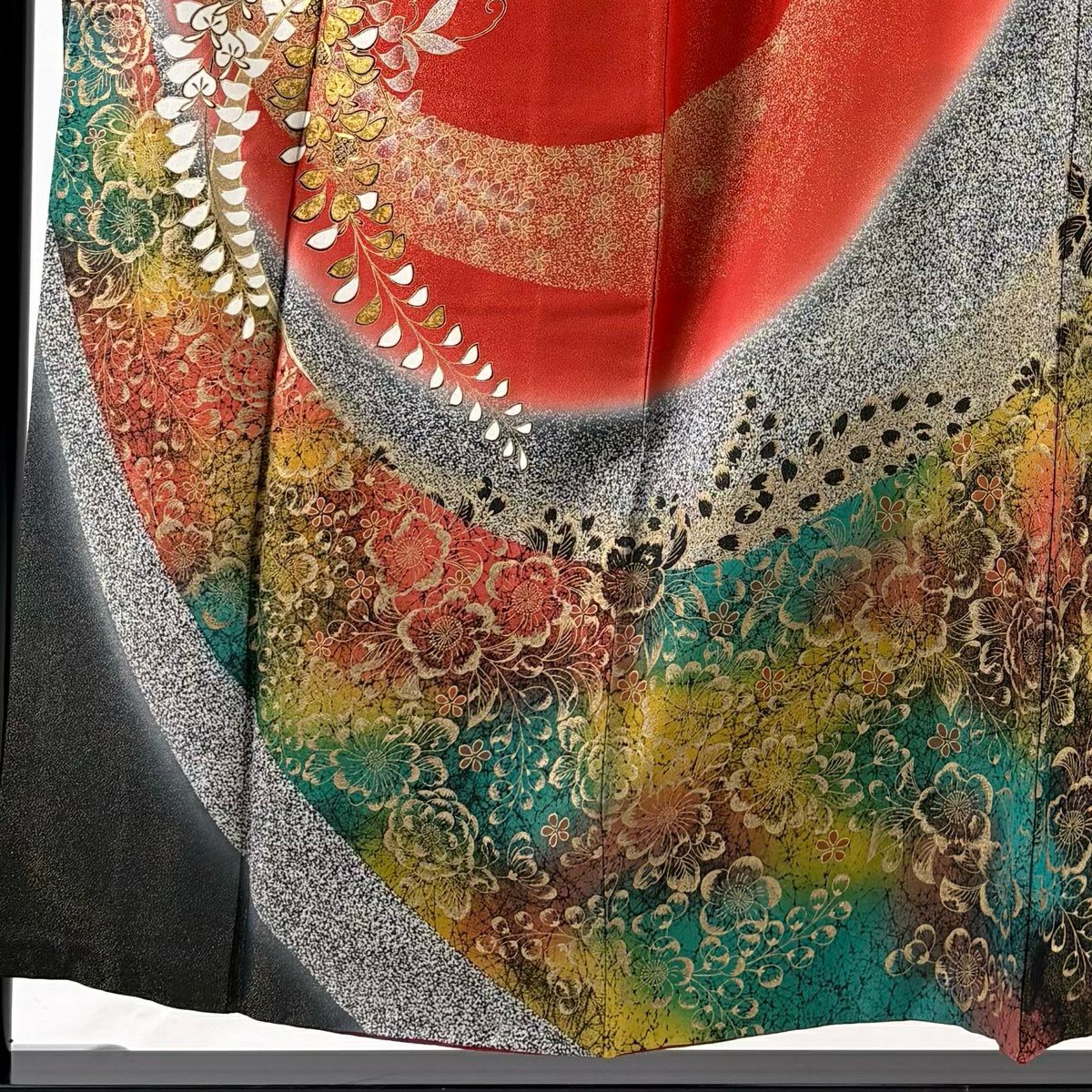 【美品】振袖禮服 身長155cm 袖長65cm M 雙層 藤 辻花染 金通 金絲 朱 純蠶絲 名品級