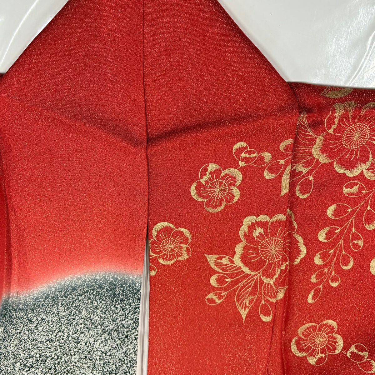 【美品】振袖禮服 身長155cm 袖長65cm M 雙層 藤 辻花染 金通 金絲 朱 純蠶絲 名品級
