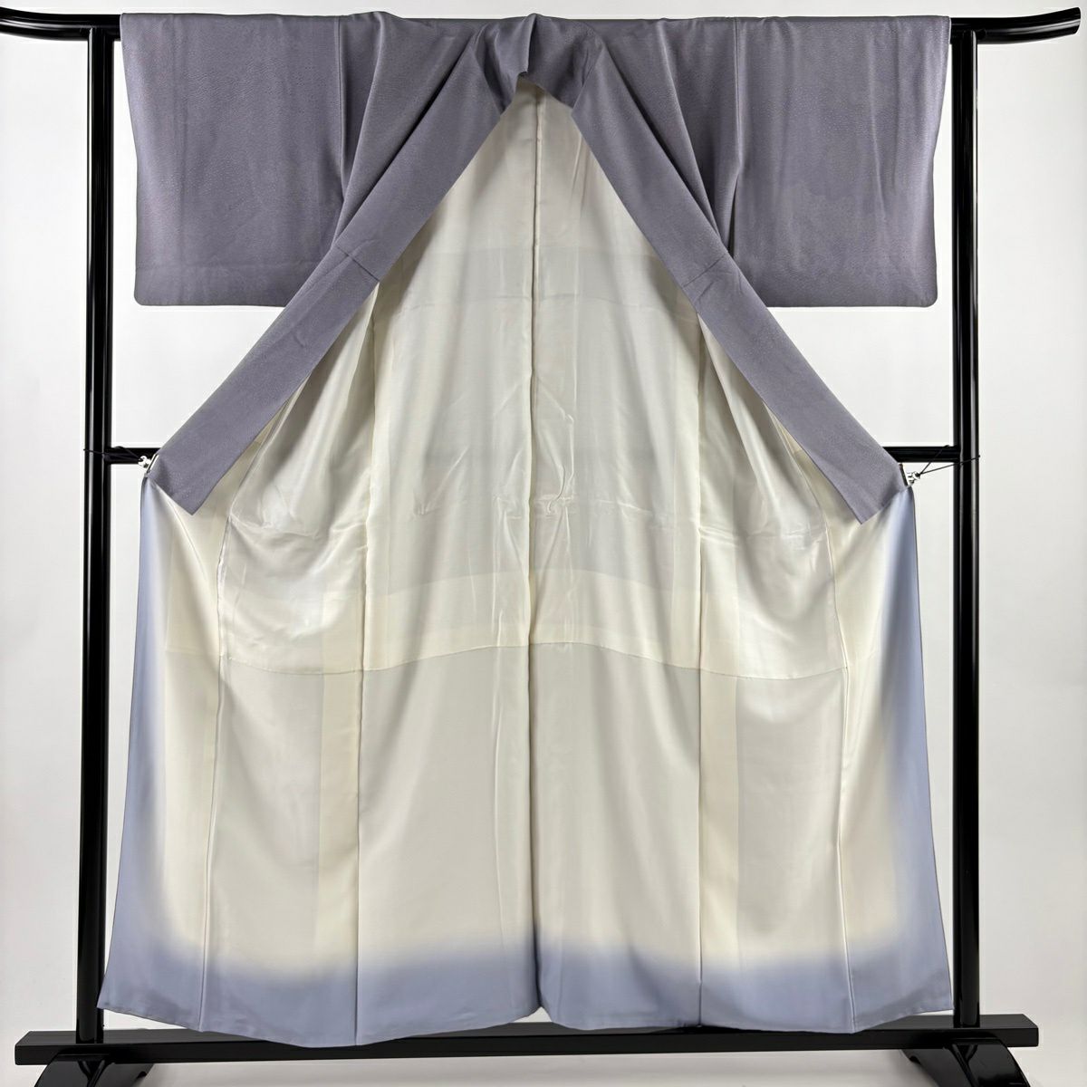 江戶小紋 身長157cm 袖長62.5cm S 雙層 菊花 寄花紋 灰紫 純蠶絲 名品級