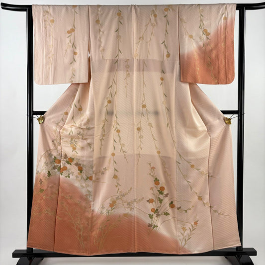 訪問服 身長157cm 袖長63cm S 雙層 菊花 萩 金銀彩 鮭粉色 純蠶絲 名品級
