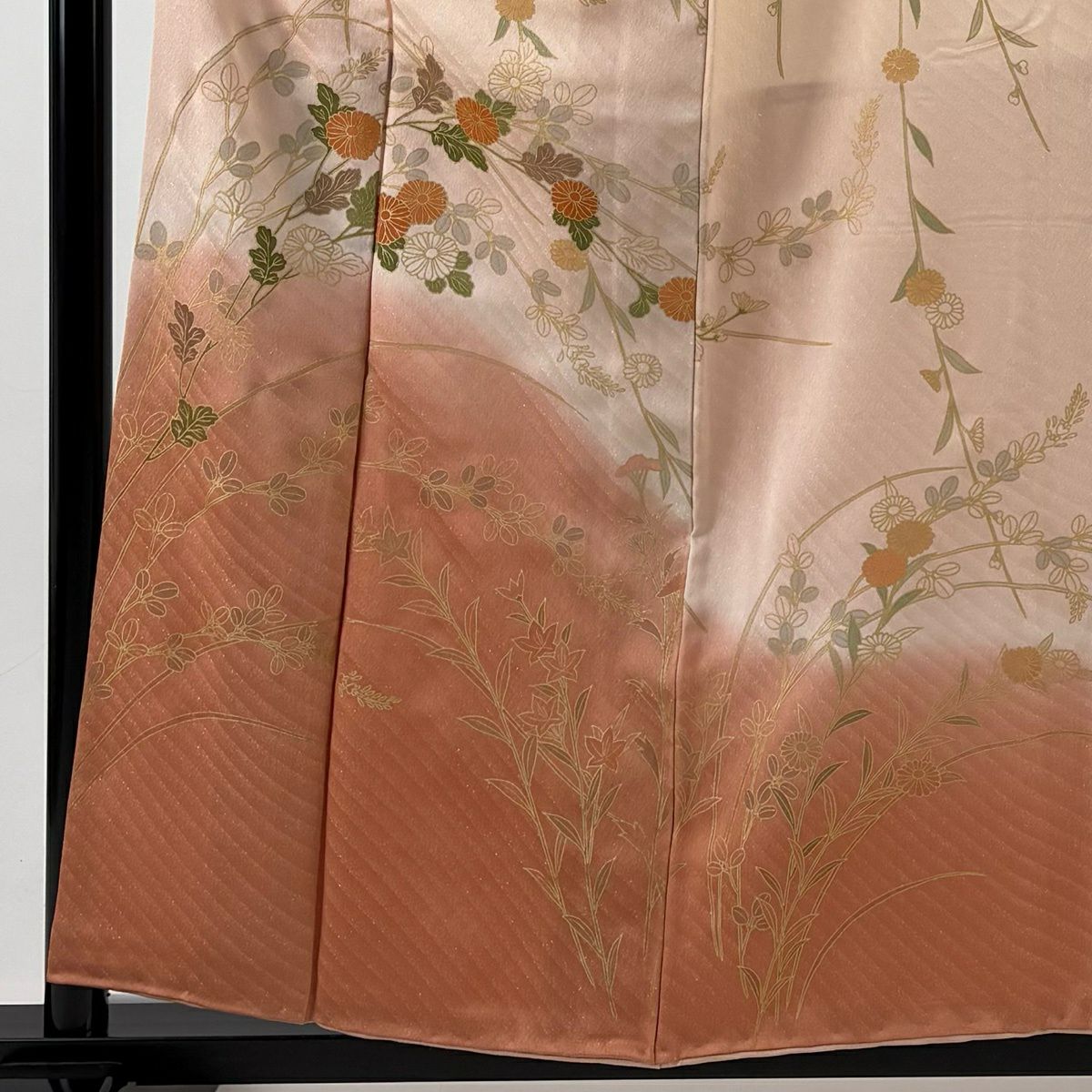訪問服 身長157cm 袖長63cm S 雙層 菊花 萩 金銀彩 鮭粉色 純蠶絲 名品級