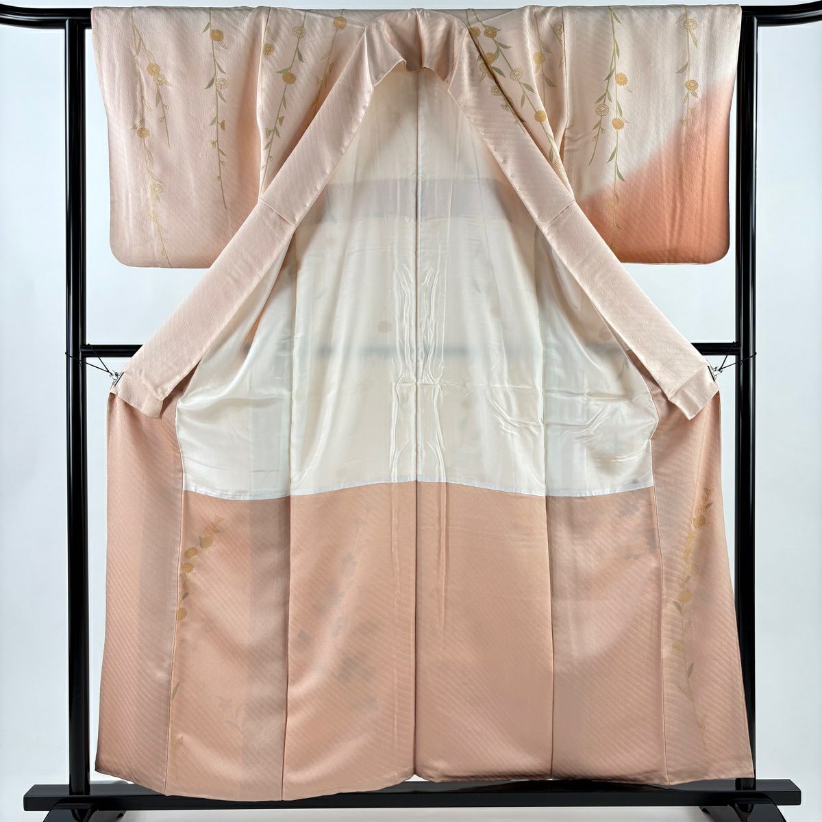 訪問服 身長157cm 袖長63cm S 雙層 菊花 萩 金銀彩 鮭粉色 純蠶絲 名品級