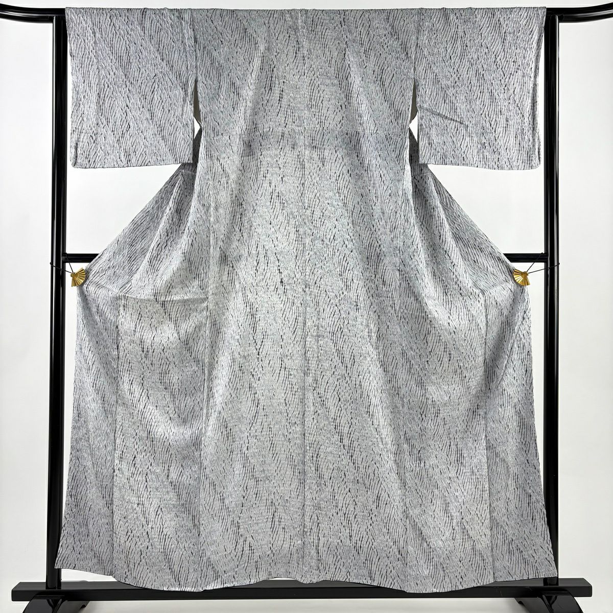 【美品】 小紋 身長157.5cm 袖長63.5cm S 雙層 幾何學圖案 絞染 灰白 純蠶絲 名品級