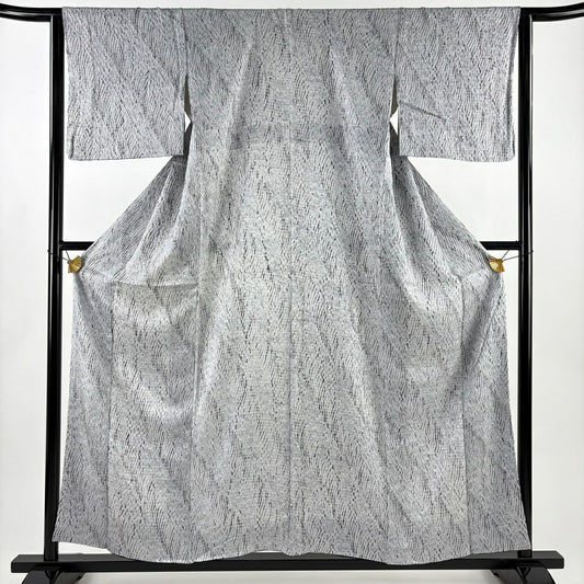 【美品】 小紋 身長157.5cm 袖長63.5cm S 雙層 幾何學圖案 絞染 灰白 純蠶絲 名品級
