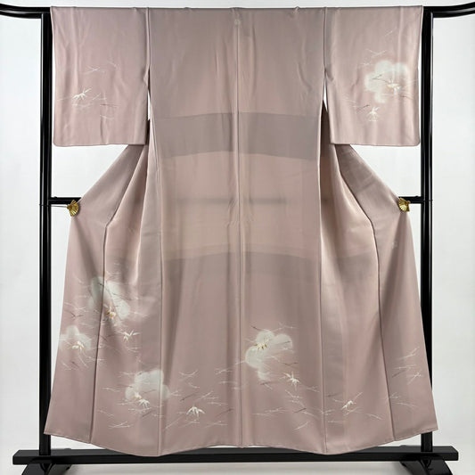 訪問服 身長154cm 袖長63.5cm S 雙層 千總 落款あり 松樹竹子梅花 金糸刺繡 淺粉色 純蠶絲 名品級 一つ紋