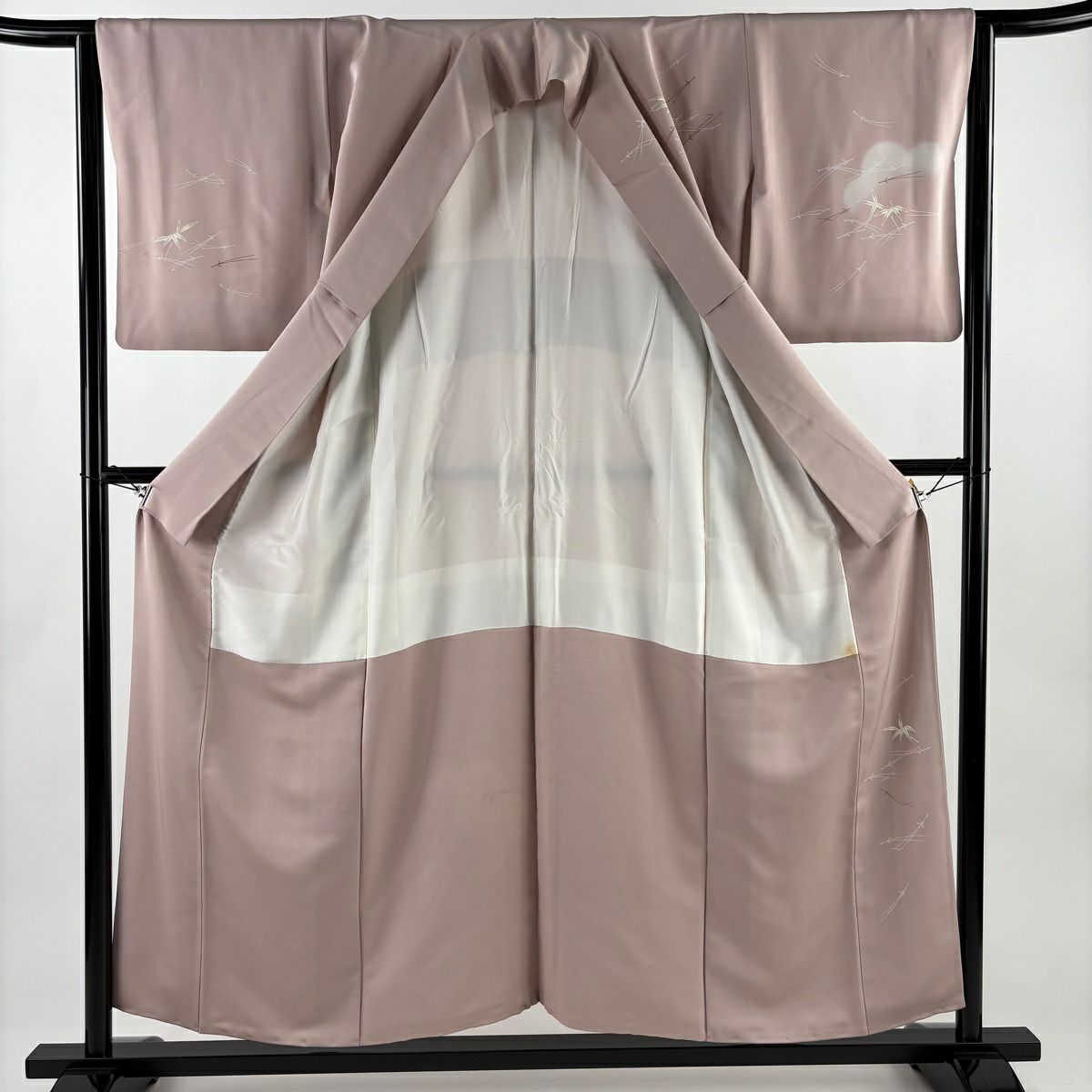 訪問服 身長154cm 袖長63.5cm S 雙層 千總 落款あり 松樹竹子梅花 金糸刺繡 淺粉色 純蠶絲 名品級 一つ紋