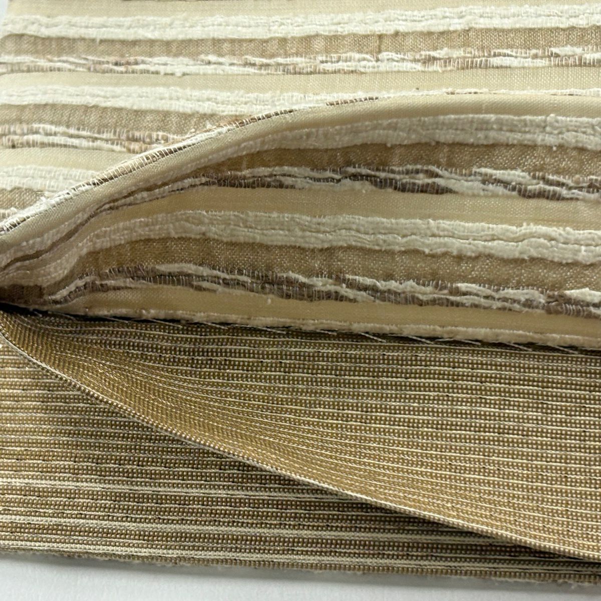 【美品】 袋帶 逸品級 條紋 淺茶 全通 純蠶絲