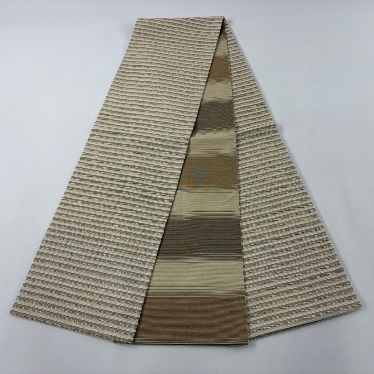 【美品】 袋帶 逸品級 條紋 淺茶 全通 純蠶絲