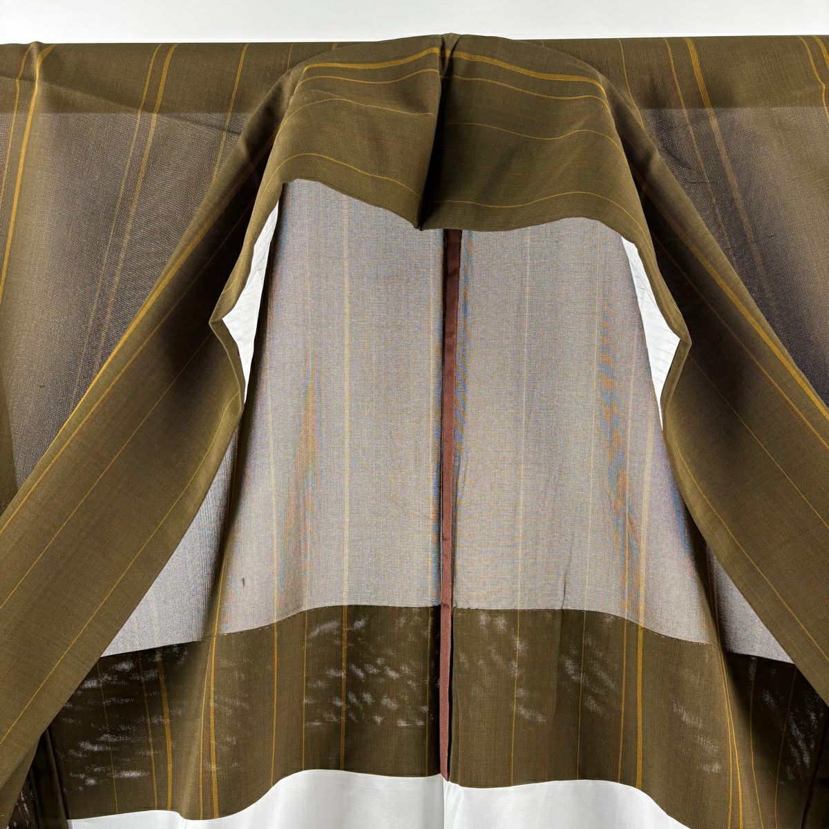 【美品】 紬織 身長160.5cm 袖長67cm M 薄物 夏黃八 證書齊全 茶 純蠶絲 逸品級