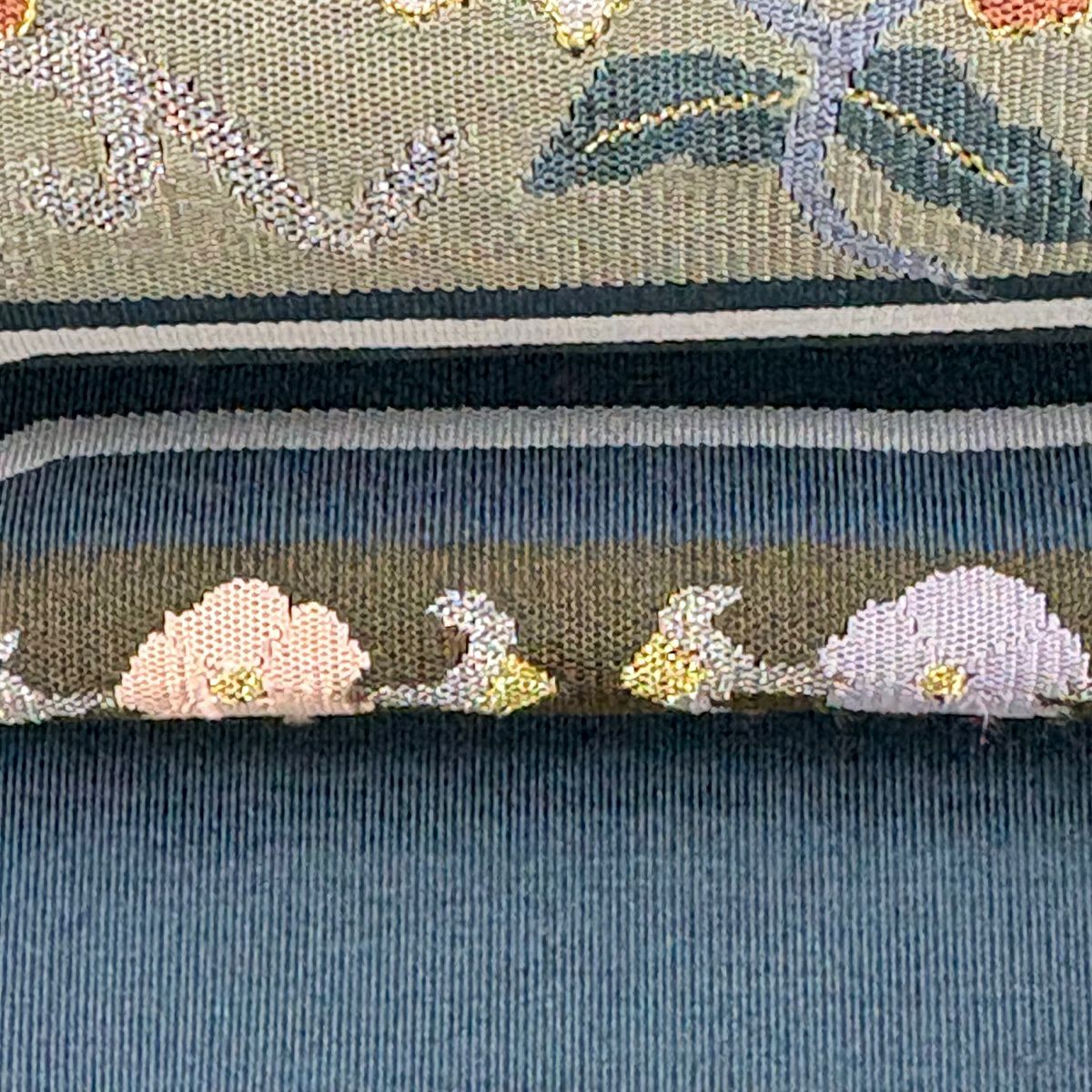 袋帶 逸品級 蝴蝶 花鳥 金銀彩 深藍 六通 純蠶絲