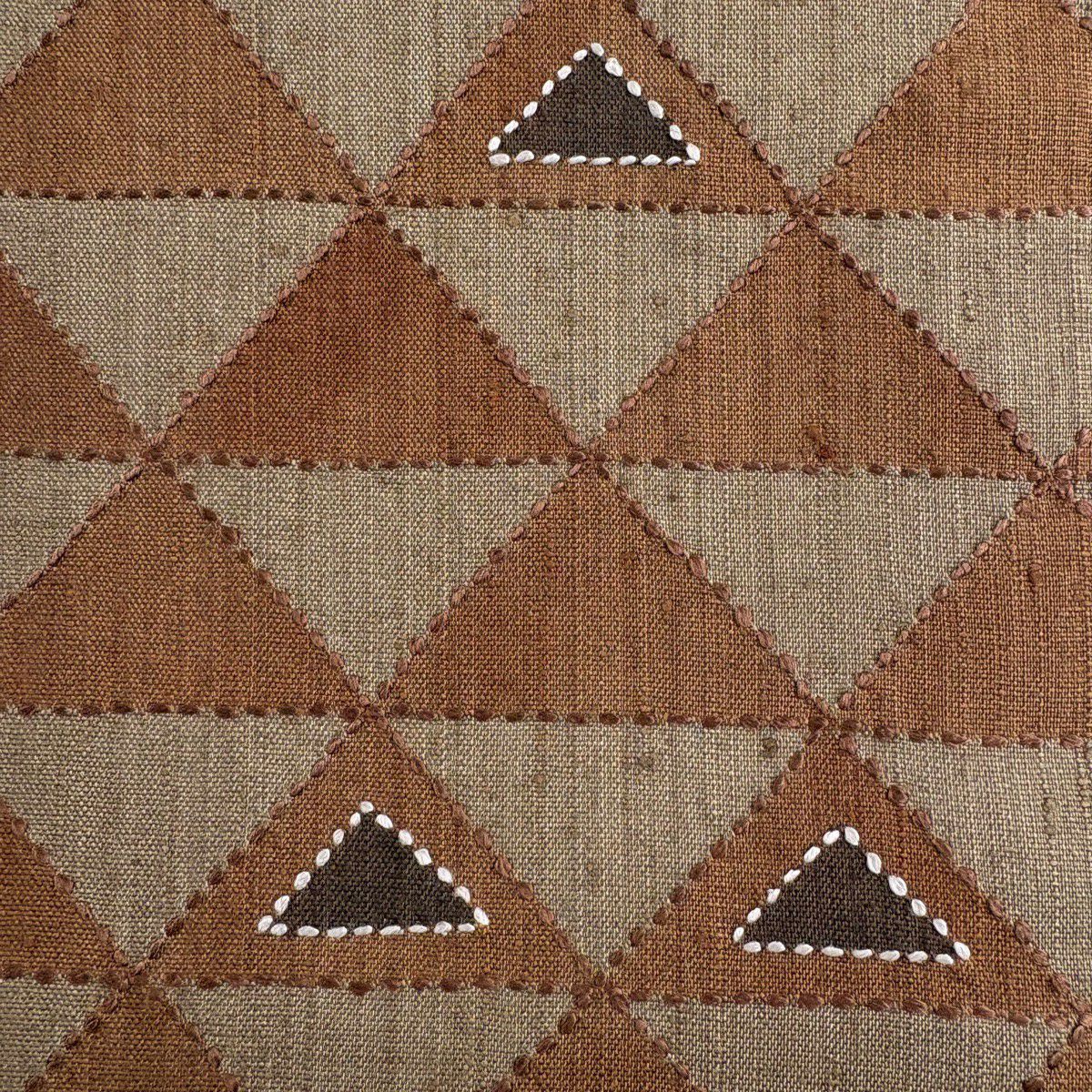 【美品】 袋帶 名品級 紬織織 鱗 幾何圖案 刺繡 紅茶 六通 純蠶絲