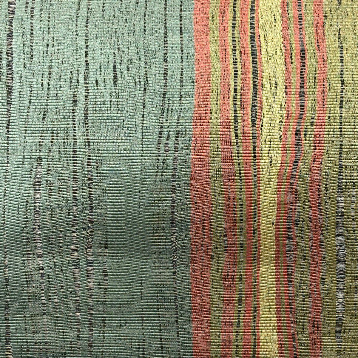 【美品】 袋帶 逸品級 條紋 金絲 深綠 全通 純蠶絲