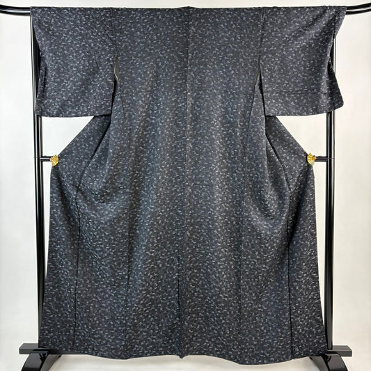 小紋 身長161.5cm 袖長68cm L 雙層 草花紋紋 松樹竹子梅花 深藍 純蠶絲 名品級