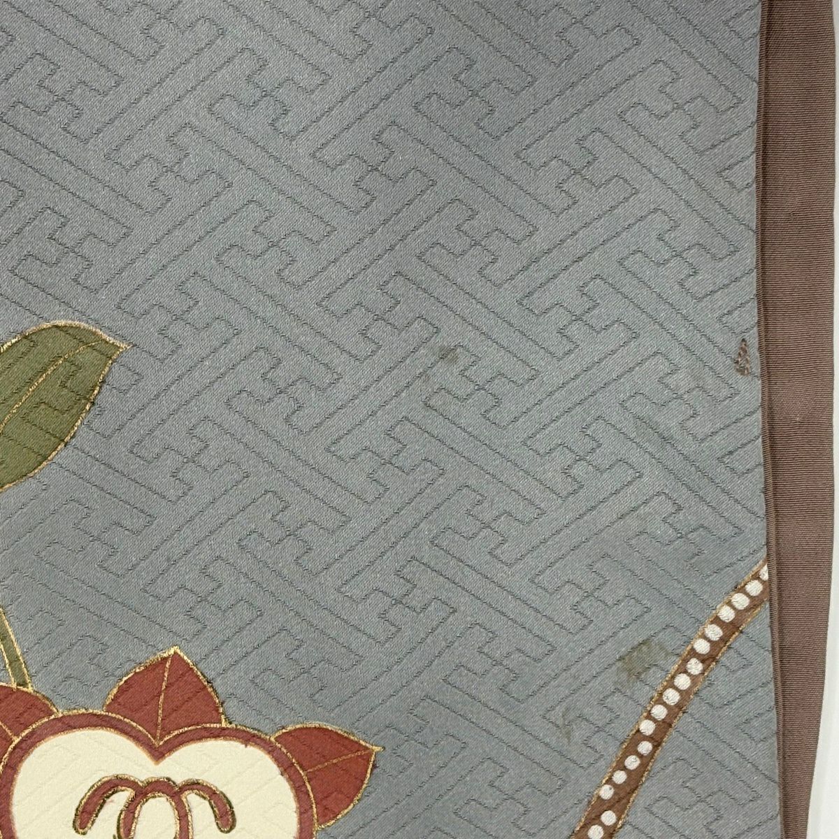 付下 身長162.5cm 袖長65cm M 雙層 吾妻德穗 落款あり 橘 笹 金絲 金銀彩 灰 純蠶絲 名品級