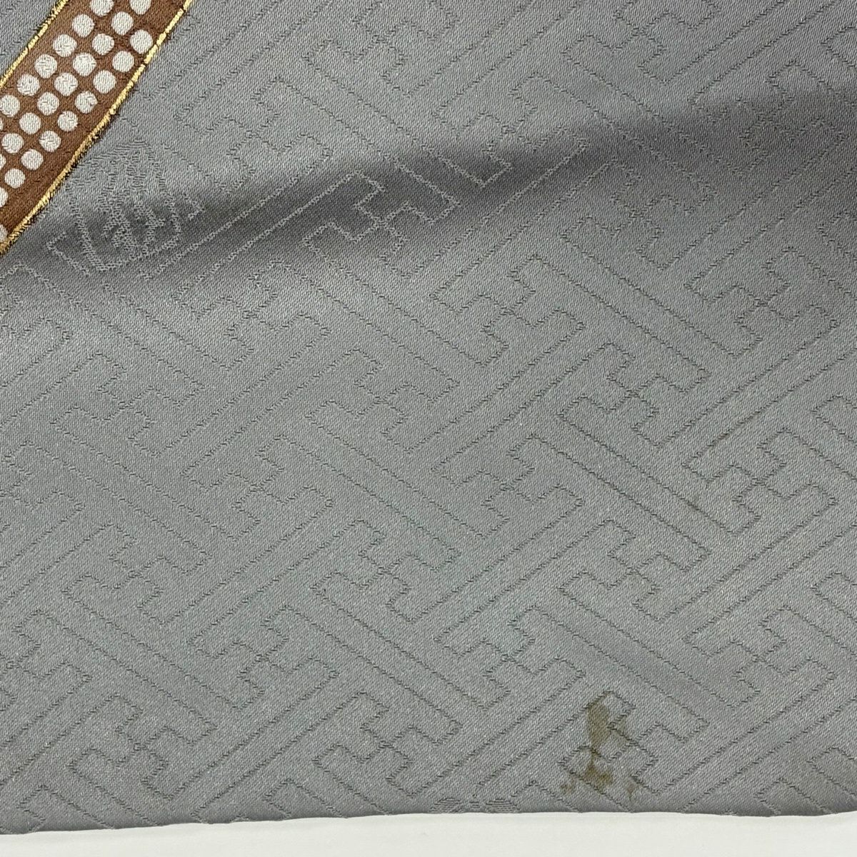 付下 身長162.5cm 袖長65cm M 雙層 吾妻德穗 落款あり 橘 笹 金絲 金銀彩 灰 純蠶絲 名品級