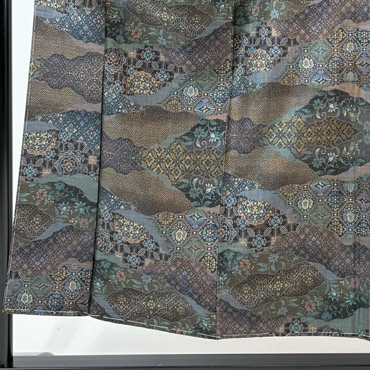 【美品】 大島紬織 身長153cm 袖長62cm S 雙層 證書附帶 華紋 紗綾形 焦茶 純蠶絲 名品級