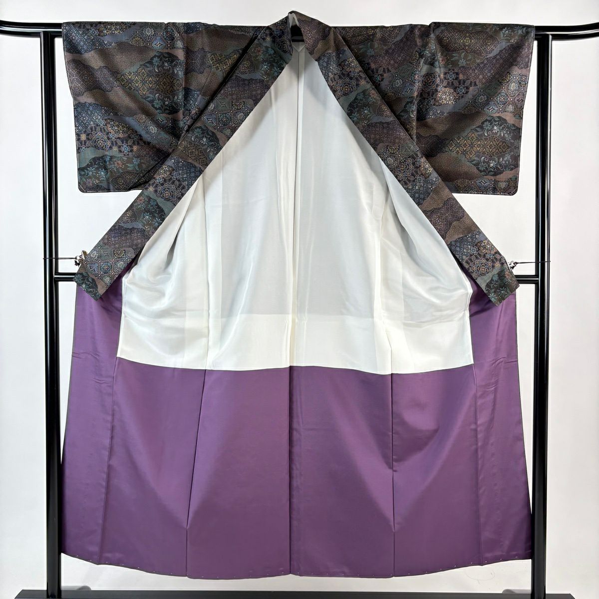 【美品】 大島紬織 身長153cm 袖長62cm S 雙層 證書附帶 華紋 紗綾形 焦茶 純蠶絲 名品級