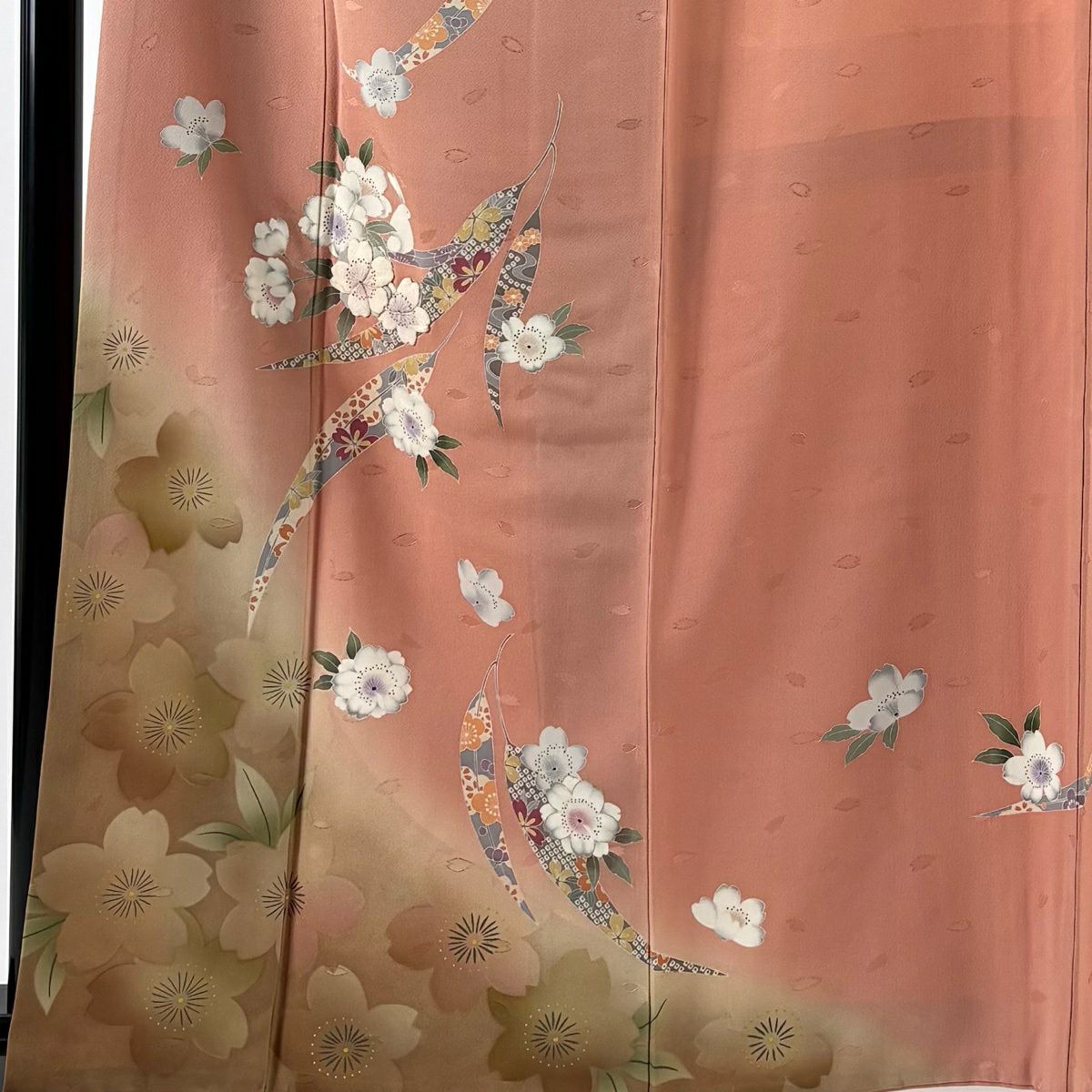 振袖禮服 身長164cm 袖長66cm M 雙層櫻花兔子金銀彩漸層粉色純蠶絲名品級
