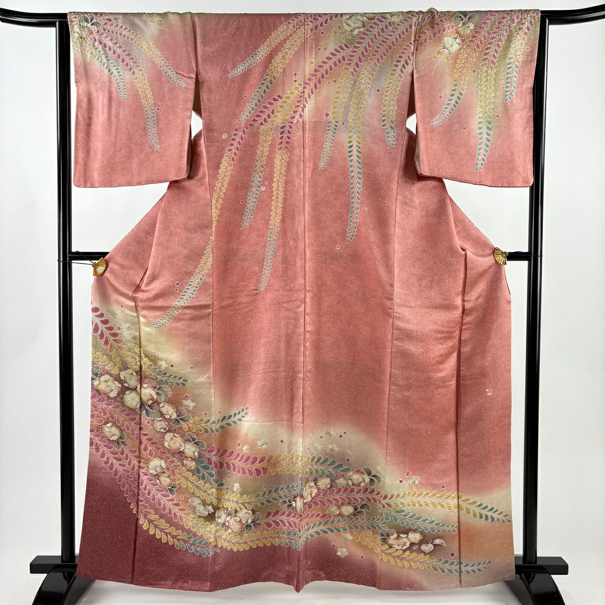 訪問服 身長162.5cm 袖長65.5cm M 雙層 落款あり 辻花染 銀通し 漸層 粉紅 純蠶絲 名品級