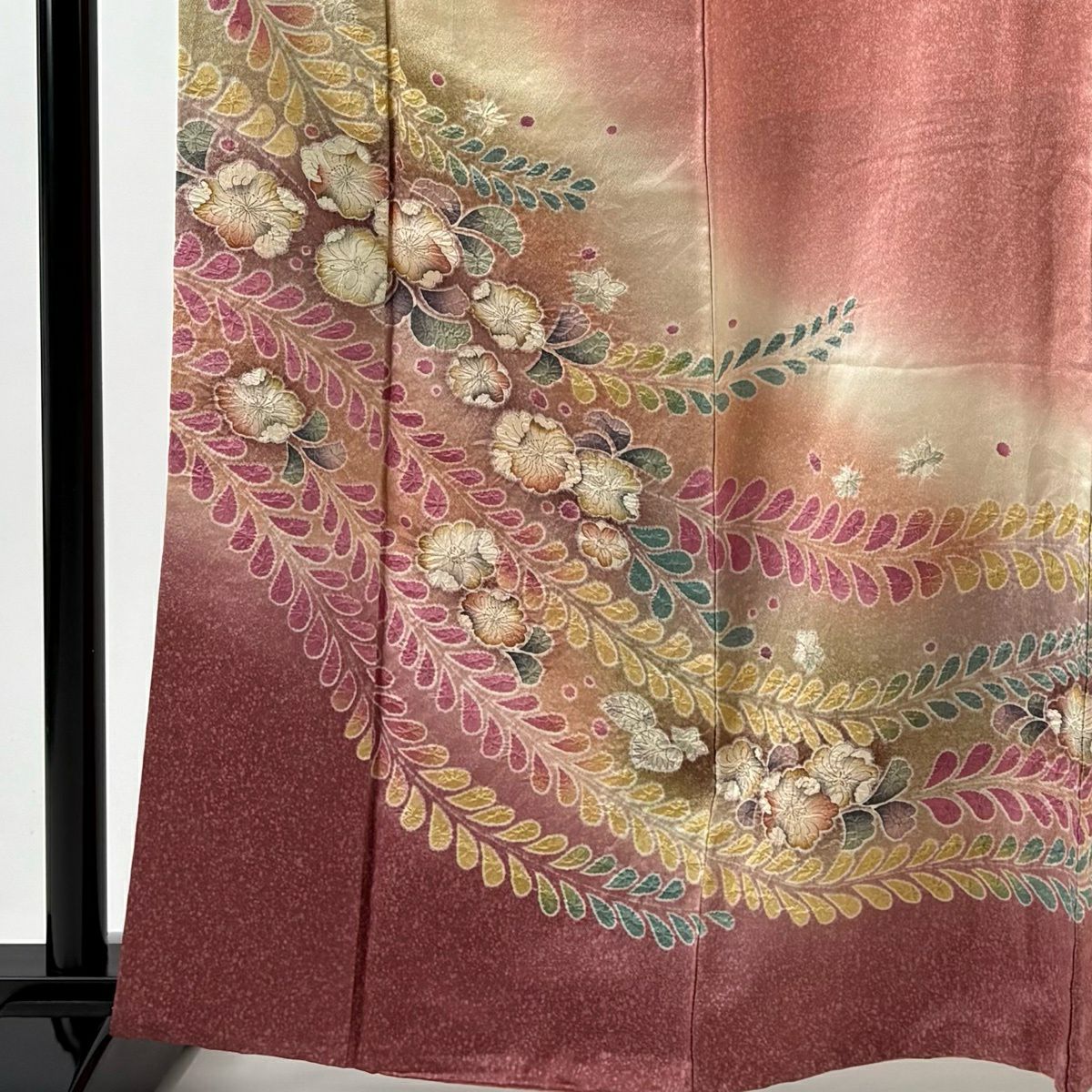 訪問服 身長162.5cm 袖長65.5cm M 雙層 落款あり 辻花染 銀通し 漸層 粉紅 純蠶絲 名品級